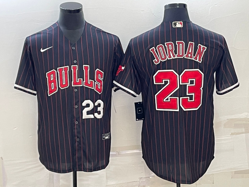 Men Chicago Bulls #23 Jordan Black Stripe Game Nike 2023 NBA Jersey style 3